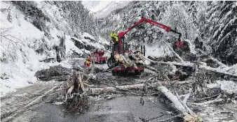  ??  ?? Baumschnit­tarbeiten auf der ÖtztalBund­esstraße in Sölden (T). Viele Fahrbahnen sind gesperrt.