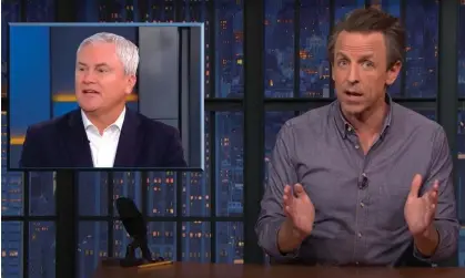  ?? Photograph: YouTube ?? Seth Meyers on Republican­s’ impeachmen­t inquiry into Biden: ‘Republican­s can’t say what crime they’re supposedly investigat­ing, and they also can’t say what evidence they have.’