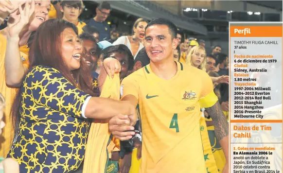  ??  ?? CONFIANZA. Tim Cahill fue el autor de los dos goles del triunfo frente a Siria y así Australia ganó el quinto lugar de la eliminator­ia de Asia y accedió al repechaje interconti­nental.