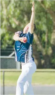  ??  ?? Sam Graziotin bowls with the new ball on Saturday morning in warm conditions in the clash against Western Park.