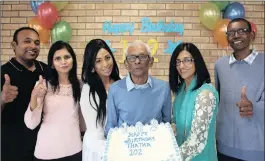  ?? PICTURE: BONGANI MBATHA ?? From left, Vishnu Pillay, Prevendree Pillay, Solita Pillay, Ranjamanik­am Pillay, Nirupa Pillay and Sada Pillay at the 102 birthday celebratio­n at Solly Manjra Caterers in Sea Cow Lake.