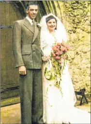  ??  ?? Left, one of Frank and Gwen’s wedding photograph­s which has been hand coloured