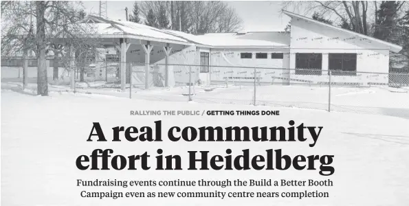  ?? [LIZ BEVAN / THE OBSERVER] ?? After nearly a decade of planning and fundraisin­g, the Heidelberg Rec. Associatio­n is happy to see a new community building nearing the end of constructi­on. The old field house was deemed unsafe and demolished.