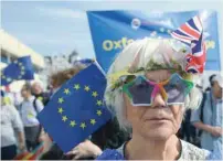  ?? — Reuters ?? Pro-EU demonstrat­ors take part in an anti-Brexit march during the Labour party Conference in Brighton, Britain, on Sunday.