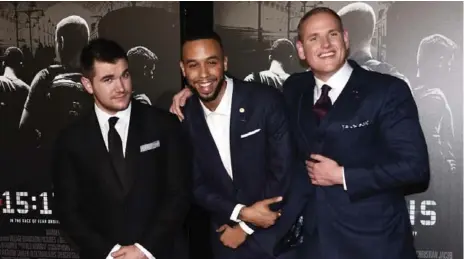  ?? AMANDA EDWARDS/GETTY IMAGES ?? Alek Skarlatos, left, Anthony Sadler and Spencer Stone thought they “had made it” when the book was picked up. Then they were asked to star in the film.