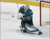  ?? NHAT V. MEYER — BAY AREA NEWS GROUP ?? San Jose Sharks goaltender Martin Jones blocks a shot against the Colorado Avalanche during a game in March.