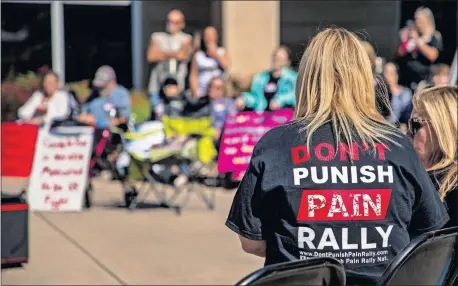  ?? [CHRIS LANDSBERGE­R/ THE OKLAHOMAN] ?? Protesters rally Wednesday outside the Oklahoma Attorney General's Office in Oklahoma City. The group was protesting government actions that have limited or could limit their access to pain medication­s.