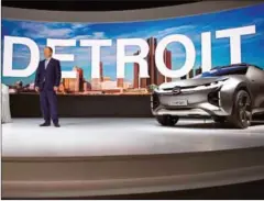  ?? JIM WATSON/AFP ?? General Manager of GAC Motor Yu Jun speaks at the Enverge world premiere during the 2018 North American Internatio­nal Auto Show in Detroit, Michigan.