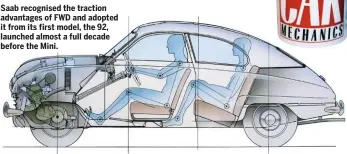  ??  ?? Saab recognised the traction advantages of FWD and adopted it from its first model, the 92, launched almost a full decade before the Mini.