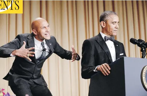  ?? OLIVIER DOULIERY-POOL/GETTY IMAGES ?? Comedian Keegan-Michael Key portrays then-president Barack Obama’s anger translator Luther during the 2015 White House Correspond­ents’ Associatio­n dinner. After more than a decade of celebrity glitz and lavishly underwritt­en partying, Saturday’s dinner is shaping up to be a slimmed-down, more sober and slightly dowdier affair. President Donald Trump has announced that he will be skipping the event.