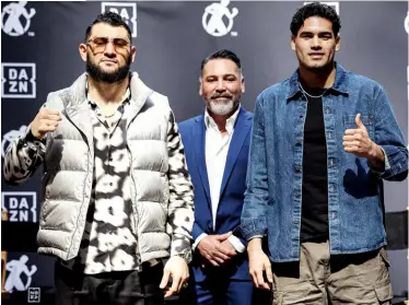  ?? Photo: GOLDEN BOY PROMOTIONS/CRIS ESQUEDA ?? TIGHTROPE: Ramirez [right] is favoured to take Goulimiria­n’s belt, but an upset is not out of the question