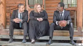  ?? PROVIDED BY RON BATZDORFF/NBC ?? The “Big Three” of “This Is Us” gather after the funeral of their beloved mother, Rebecca. From left, Justin Hartley as Kevin, Chrissy Metz as Kate and Sterling K. Brown as Randall.