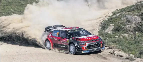  ??  ?? Kris Meeke of Great Britain and Paul Nagle of Ireland compete in their Citroen Total Abu Dhabi WRT Citroen C3 during the WRC Portugal in May