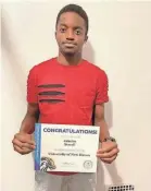  ?? PROVIDED BY SENYAW SEWELL ?? Jaheim Sewell, a senior at James Hillhouse High School in New Haven, Conn., helped three friends apply to college who, he said, would not have done so otherwise. He has been accepted to four so far, including the University of New Haven.