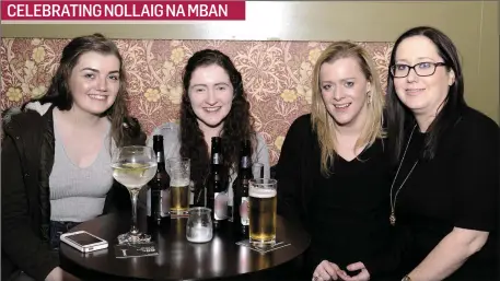  ??  ?? Celebratin­g Nollaig na Mban in the recently opened OC pub in Tubbercurr­y are Aoife Brennan, Aisling Boyd, Kitty Corbet and Regina Henry. Pic: Tom Callanan.