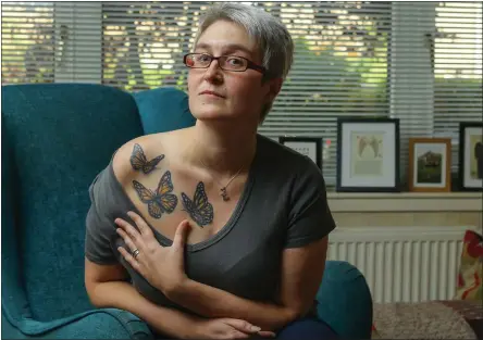  ?? Picture: Colin Mearns ?? Lesley Buchanan has three tattoos of butterflie­s to represent her loss