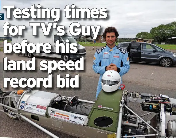  ??  ?? ON FAST TRACK: Guy Martin testing out the 52 Express bike with experts from the Hinckley site