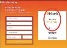  ??  ?? En la página bitcoin.com.py el precio de referencia de cada Bitcoin ayer era de 9.177 dólares (en círculo).