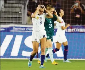  ?? Lynne Sladky / Associated Press ?? U.S. defender Sofia Huerta reacts after missing a shot on the goal during the second half of an internatio­nal friendly soccer match against Germany on Thursday.