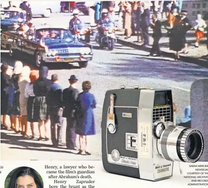  ?? SARAH MERCIER, NEWSEUM, COURTESY OF THE NATIONAL ARCHIVES AND RECORDS ADMINISTRA­TION ?? Abraham Zapruder used this Bell & Howell 8mm movie camera to film John F. Kennedy’s motorcade in Dallas on Nov. 22, 1963. Moments after this image from the film, the president was shot.