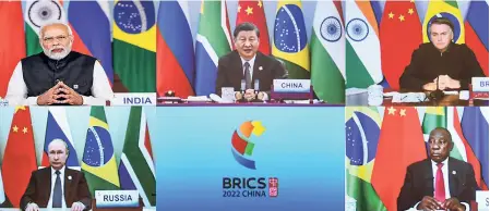  ?? ?? THE 14TH BRICS SUMMIT, via videoconfe­rence on June 23, with Prime Minister Narendra Modi, President Xi Jinping, President Jair Bolsonaro, President Cyril Ramaphosa and President Vladimir Putin.