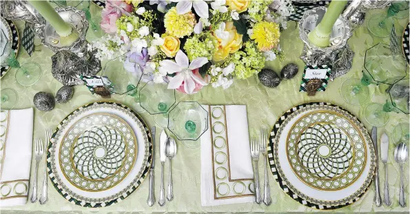  ?? PHOTOS: KATHERINE FREY/THE WASHINGTON POST ?? Designer Timothy Corrigan’s table setting, which uses Marjorie Merriweath­er Post’s 1909 silver candelabra, celebrates French gardens.