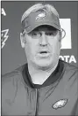  ?? AP/MATT ROURKE ?? Coach Doug Pederson isn’t big on the word “desperatio­n,” but he said a victory over the Dallas Cowboys today is critical. “Every game for us is a must win,” Pederson said. “Every game for them is a must win. Both of us are trying to accomplish the same goal.”