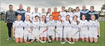  ??  ?? The victorious Scotland team after the Marine Harvest shinty/camogie challenge against Dublin.