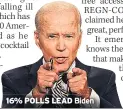  ??  ?? 16% POLLS LEAD Biden