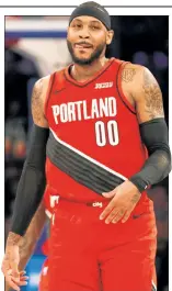  ??  ?? HERE’S THE SKINNY: Carmelo Anthony slimmed down to 230 pounds to play as a small forward for the Blazers’ playoff run, after playing as a power forward earlier this season.