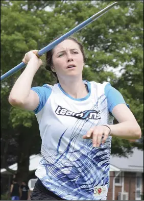  ?? File ?? Javelin thrower Maddie Quinn nabbed a silver medal at the Legion national track and field competitio­n in Brandon, Man., last weekend after achieving a fifth-place finish at the Canada Summer Games in Winnipeg.