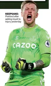  ??  ?? KEEPSAKE: Pickford after adding insult to injury yesterday