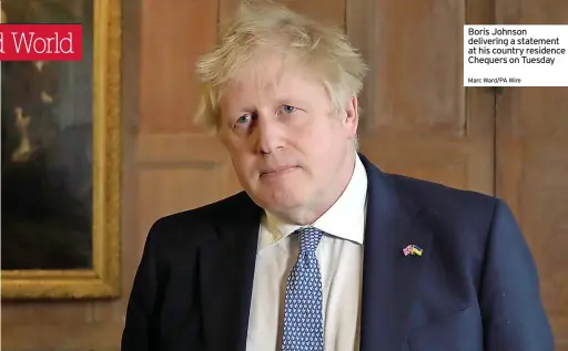  ?? Marc Ward/PA Wire ?? Boris Johnson delivering a statement at his country residence Chequers on Tuesday