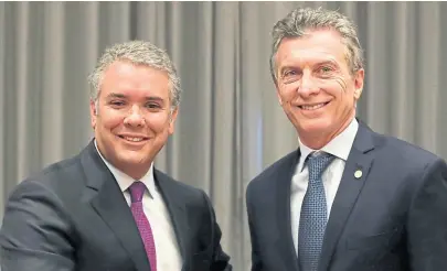 ?? Presidenci­a ?? Macri estuvo ayer en Colombia para la asunción del presidente Iván Duque