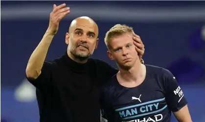  ?? ?? Manchester City’s manager Pep Guardiola with Oleksandr Zinchenko in May. Photograph: Nick Potts/PA