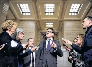  ?? CP PHOTO ?? Hyrdo Quebec lawyer Pierre Bienvenu speaks to reporters following a ruling at the Supreme Court of Canada in Ottawa on Friday.