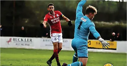  ?? Picture: Bristol Manor Farm FC ?? Kye Simpson scores for Bristol Manor Farm against Sholing