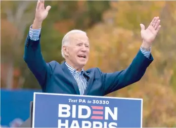  ?? ANDREW HARNIK/ AP ?? Democratic presidenti­al candidate Joe Biden speaks Saturday in Bristol, Pennsylvan­ia.