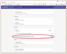  ??  ?? You can stop certain files opening automatica­lly by clearing this option in Chrome’s Settings