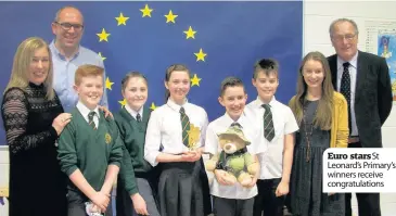  ??  ?? Euro starsSt Leonard’s Primary’s winners receive congratula­tions