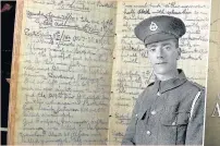  ??  ?? Private Jack Smallshaw’s diary entry for July 1, 1916, the man himself in uniform and Steve Corbett’s book of his diary notes