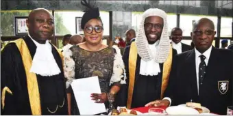  ??  ?? L-R: Professor Epiphany Azinge, SAN, Mrs Yeside Fagbohun (wife of VC of LASU), New Silk, Professor Lanre Fagbohun, and Hon. Justice S.M.A. Belgore, GCON, former Chief Justice of Nigeria