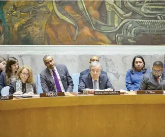  ?? F.E. ?? António Guterres encabezó la sesión de ayer del Consejo de Seguridad de la ONU.