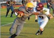  ?? SAM STEWART - DFM ?? Pottsgrove’s Adam Girafalco, right, is one of four Falcons with an intercepti­on this season.