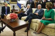  ?? EVAN VUCCI / AP ?? President Donald Trump with (from left) Senate Majority Leader Mitch McConnell, R-Ky., Senate Minority Leader Chuck Schumer, D-N.Y., House Minority Leader Nancy Pelosi, D-Calif., and other congressio­nal leaders in the Oval Office on Wednesday.