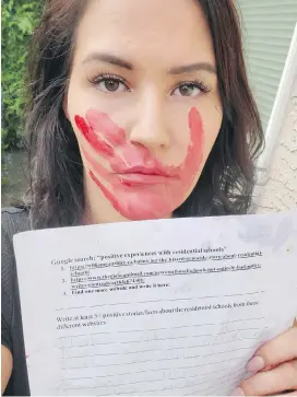  ?? KRISTA MACINNIS ?? Krista MacInnis poses for a photo in this recent handout. The Indigenous mother in Abbotsford­b says she cried when her daughter asked for help with a homework assignment that directed students to name “positive experience­s with residentia­l schools.”