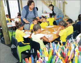  ??  ?? FIRST SCHOOL DAY: Grade R pupils receive a lesson from their teacher June Davids at the Hangberg Pre-Primary School.