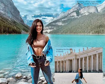  ?? Showing off her bare midriff at Lake Louise in Alberta ?? CEIA YLAGAN