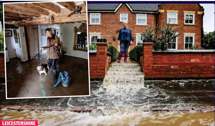  ??  ?? Homes under water: These householde­rs were left counting the cost after floods swept through their properties in the village of Cossington LEICESTERS­HIRE