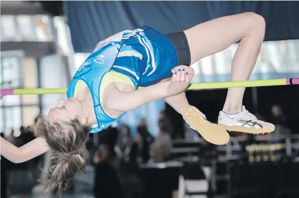 ?? — BRIAN CLIFF FILES ?? Semiahmoo Secondary School track athlete Alexa Porpaczy, 16, cleared a personal best of 1.77 metres in the high jump at a recent meet in Torrance, Calif., enough to qualify for the Commonweal­th Youth Games in the Bahamas this summer.
